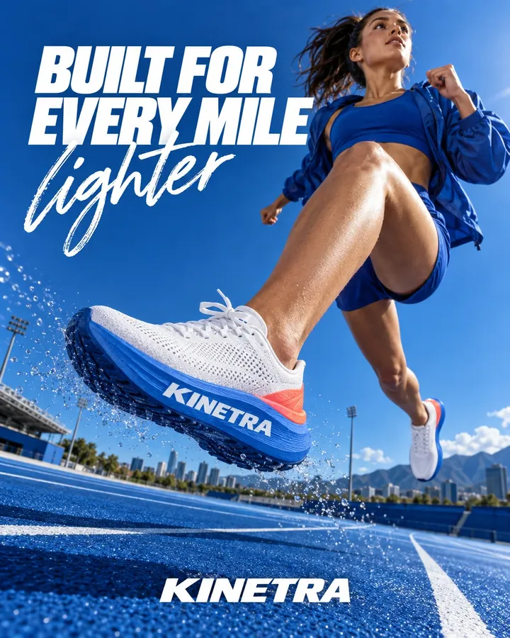 A KINETRA running shoe ad