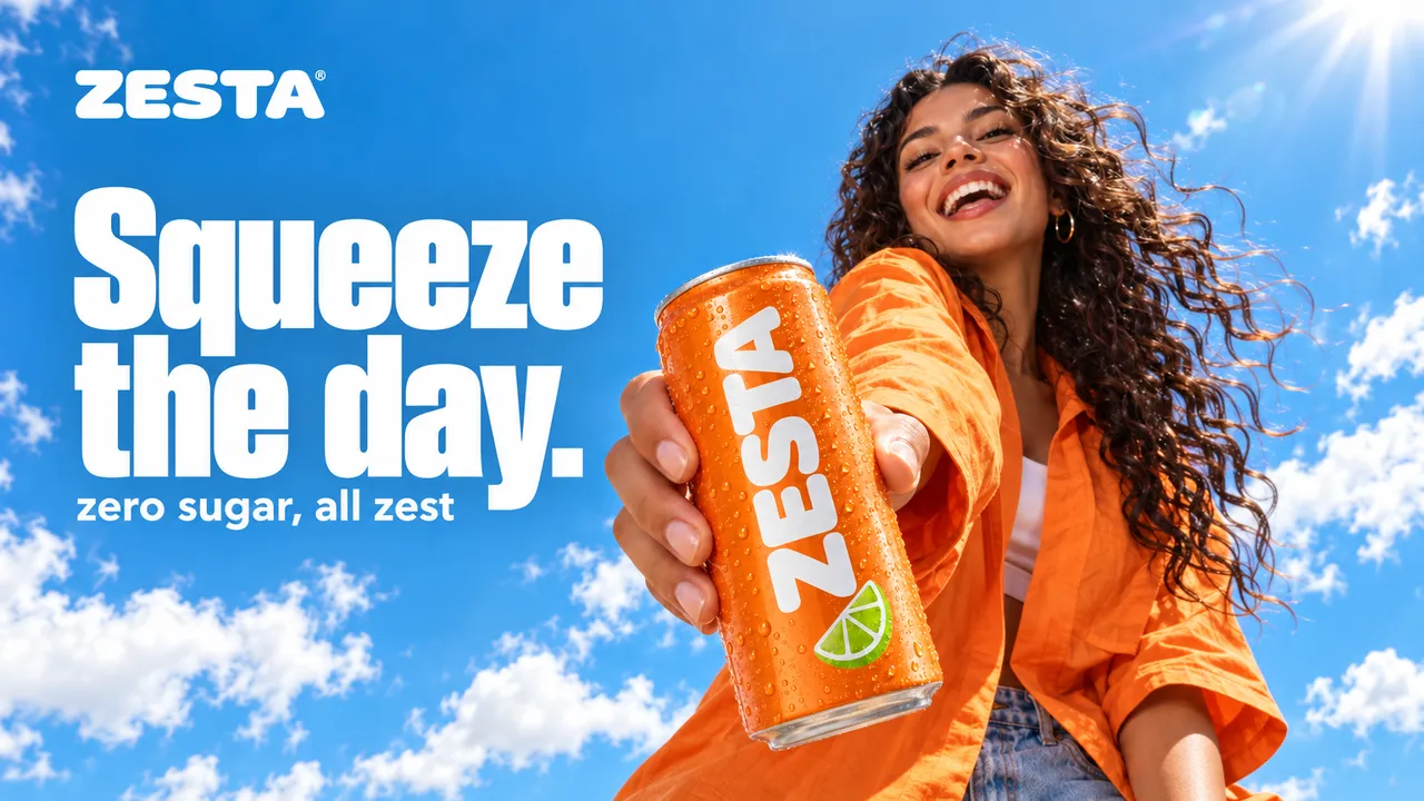 The same ZESTA ad rebuilt for a 16:9 web banner